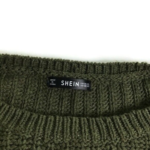 Shein Women Green Pullover Knit Crewneck Oversized Sweater One Size - Picture 3 of 3